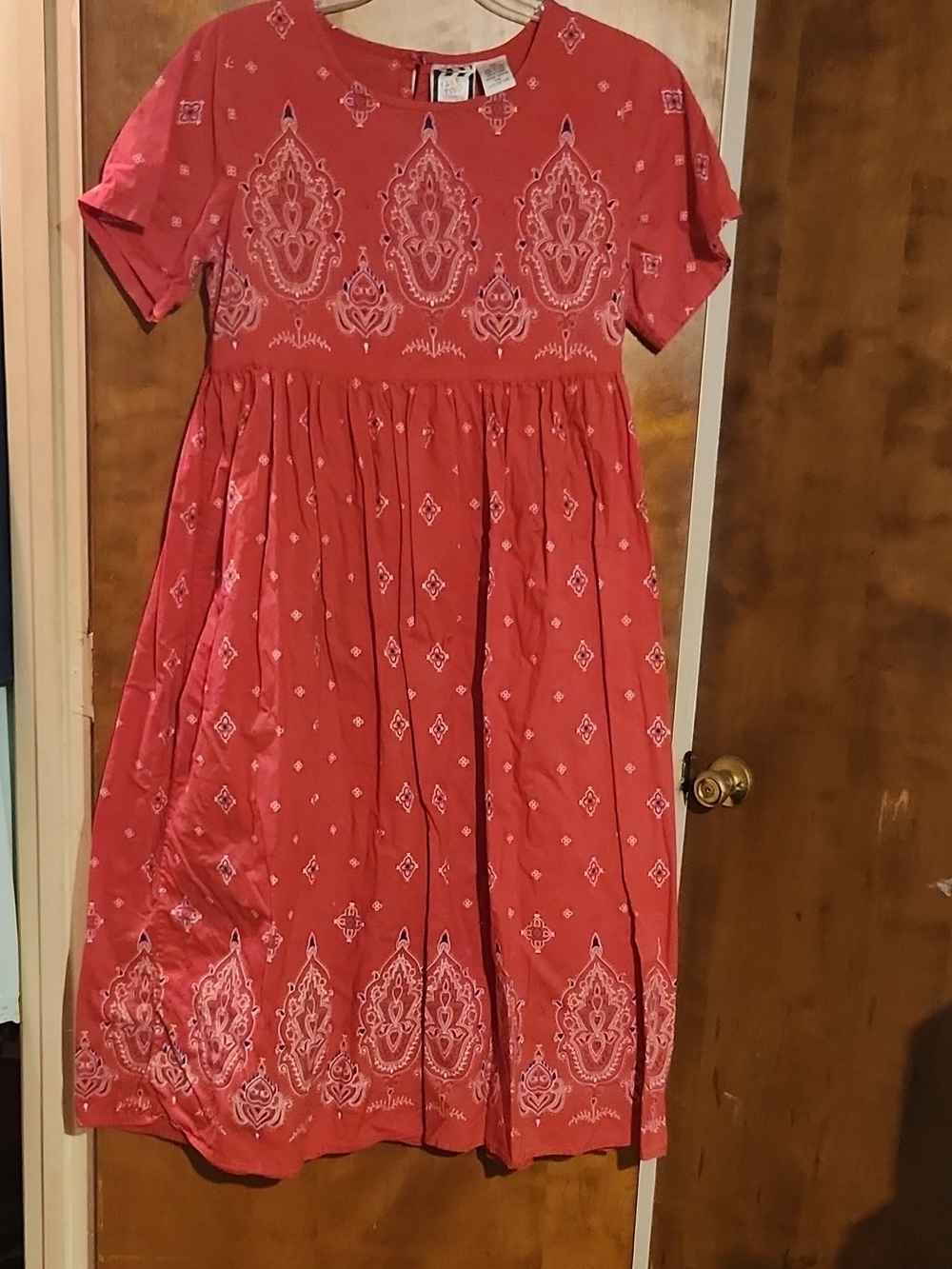 Casual Red Printed Short-Sleeve Midi Dress